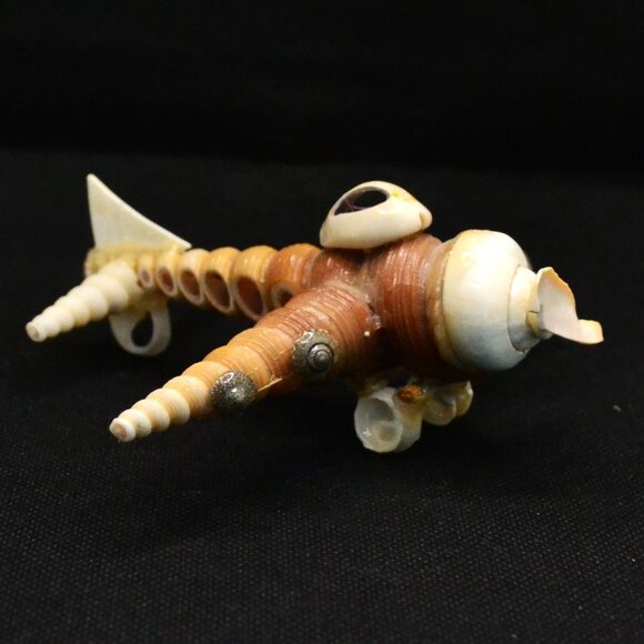 Unique Shell Crafted Airplane Folk Art Nautical Decor Aviation Beach Theme - Picture 2 of 7